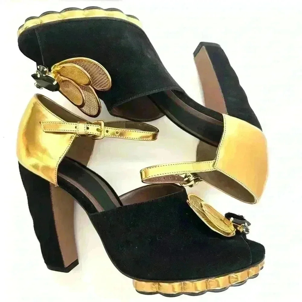 Marni Black and Gold Mary Jane Shoes size 41